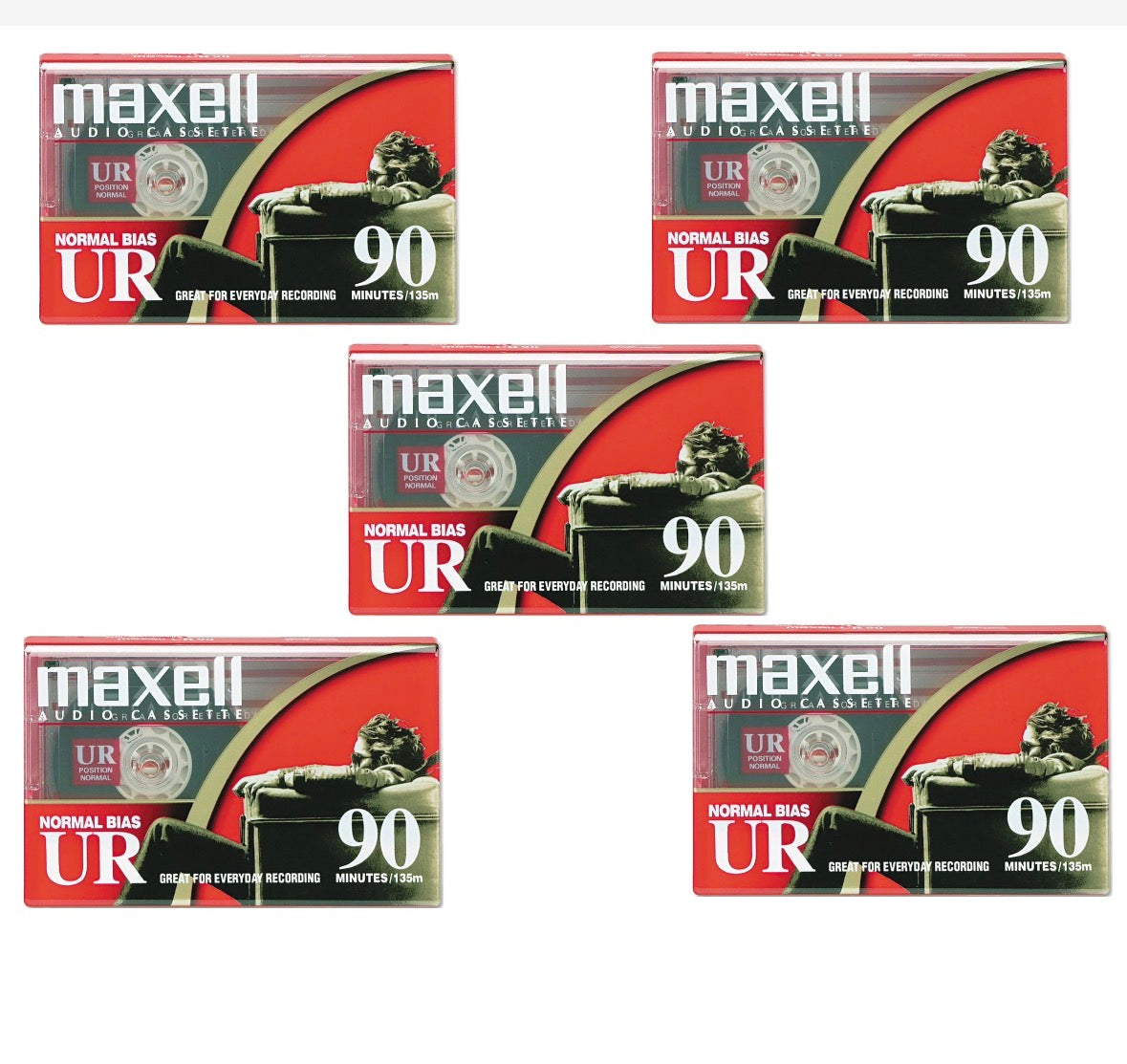 Maxell UR90 Audio Cassette Tape 5 Pack