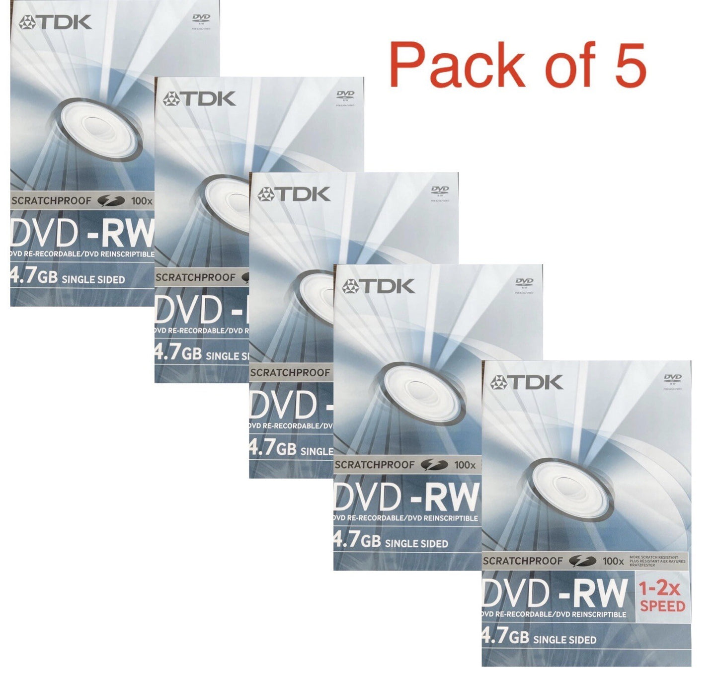 TDK Blank DVD-RW 1-2x Speed 4.7GB Rewritable Discs Pack Of 5 — image 2