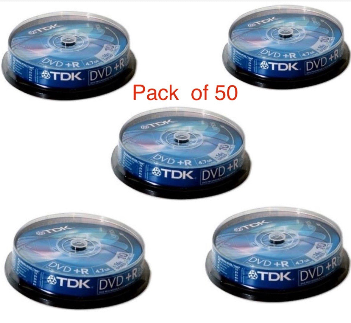 50 x TDK DVD+R 4.7GB 16x Speed 120Min Recordable Discs Spindle