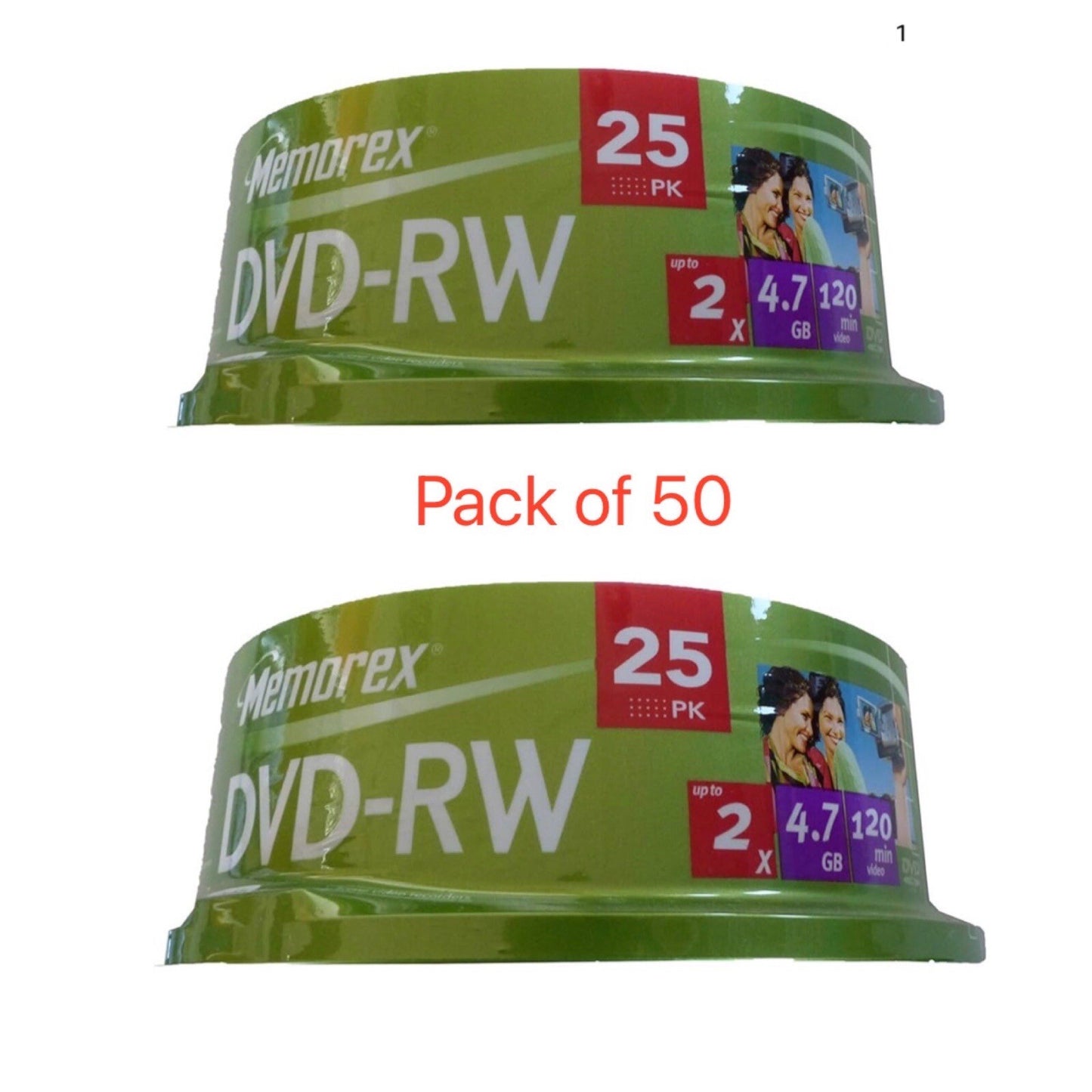 50 x Memorex Blank DVD-RW discs 2x 4.7GB 120 mins Rewritable Spindle