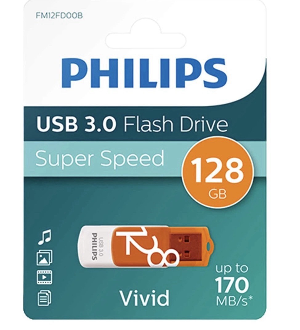 Philips 128GB Vivid 3 High Speed USB 3 Flash Drive Memory Stick Pen Drive