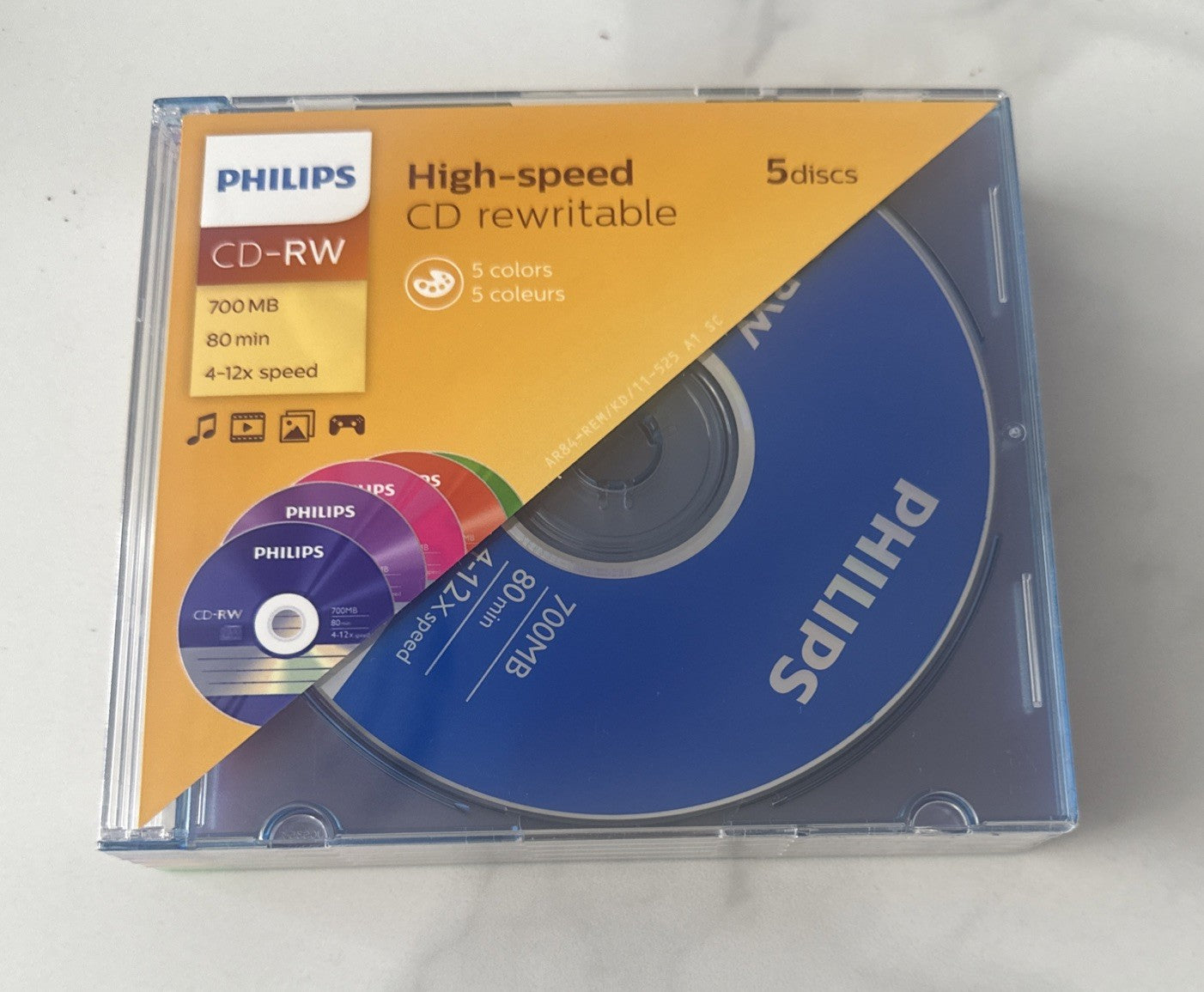 Philips CD-RW 80MIN Blank Disc Colour 700MB 4-12 X Speed Slim Case Pack of 5 — image 2