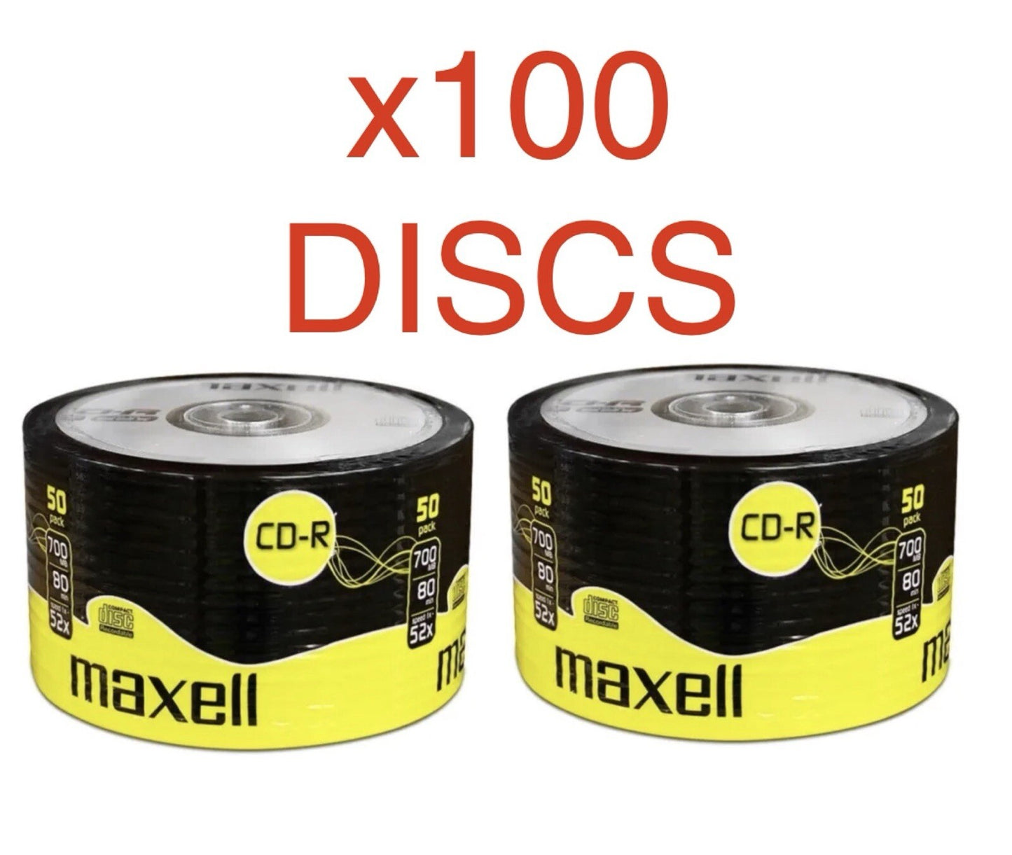 100 x Maxell CD-R RECORDABLE CD’s Extra Protection 52x Speed 700MB Blank Disc