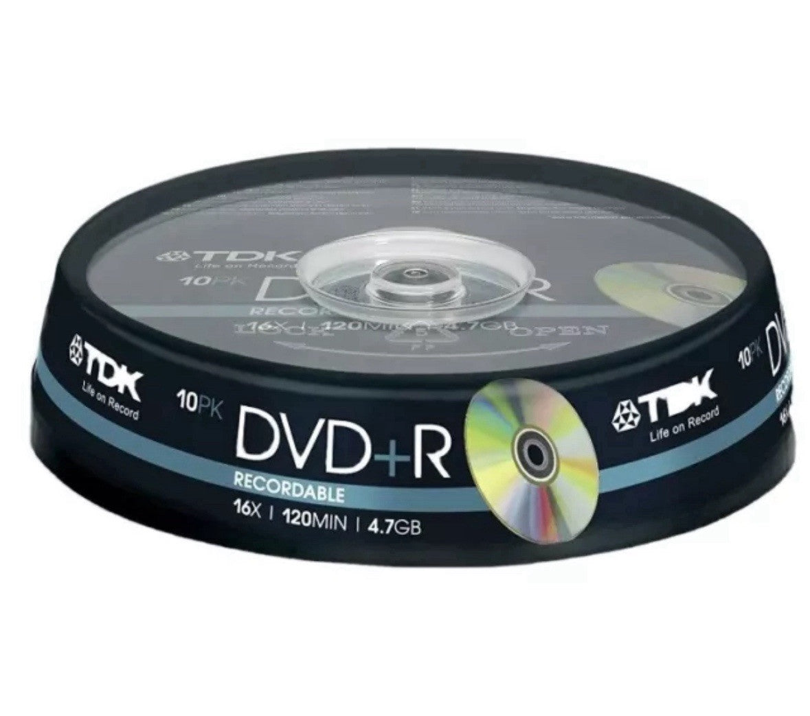 10 TDK DVD+R Blank Media Discs 1 - 16x 4.7GB Storage 120 Min Video Data Disc