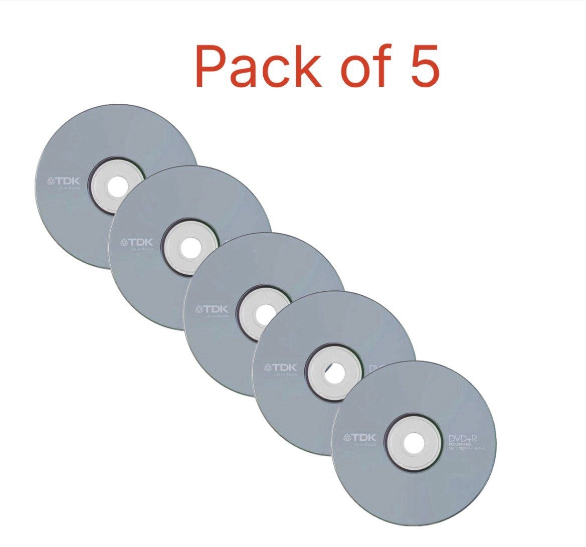 TDK DVD+R 5 Discs in Sleeves Blank DVD 16x 4.7GB 120mins