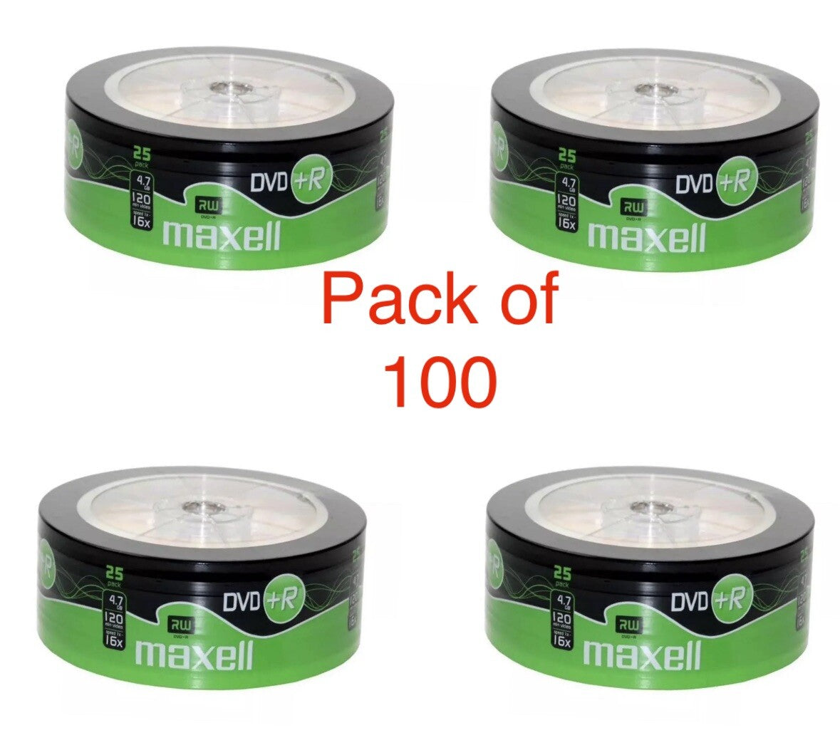 100 x Maxell DVD+R RECORDABLE 16x Speed Blank Discs 4.7GB
