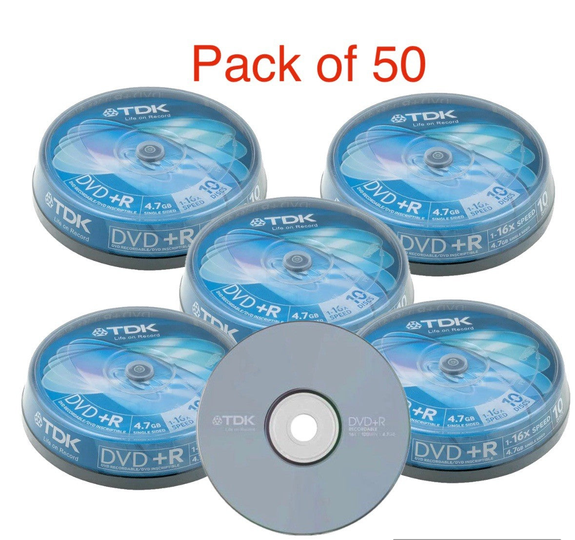 50 x TDK DVD+R 4.7GB 1-16x Speed Blank Dvd Disc