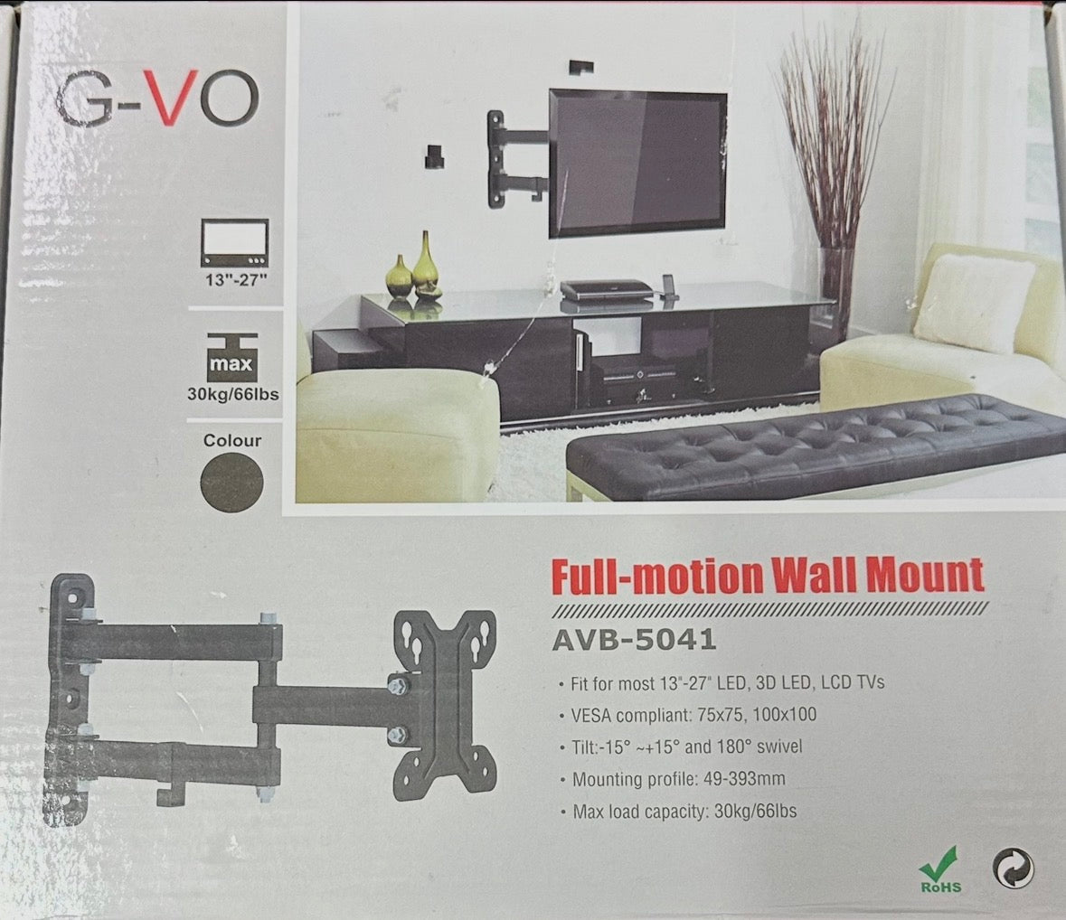Full Motion Wall Mount for up to 27 inch LCD LED TV and Computer Monitor Screens, Tilt and Swivel Bracket with Max 100x100mm VESA