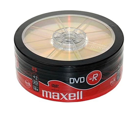 Maxell DVD-R Recordable Discs – 4.7GB, 16x Speed, 120-Minute Capacity, 25-Pack (Shrink Wrapped)
