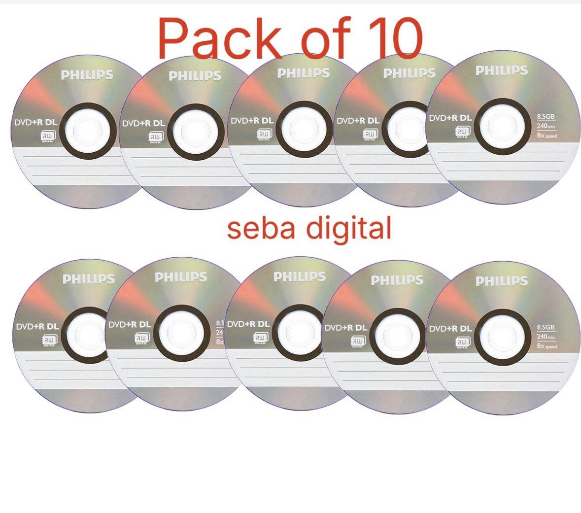 10 x Phillips DVD+R Double DL 240min 8.5GB 8X Speed Blank Discs in Sleeves