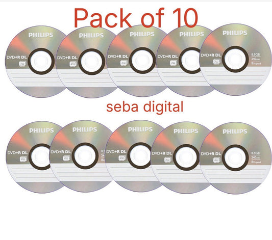 10 x Phillips DVD+R Double DL 240min 8.5GB 8X Speed Blank Discs in Sleeves