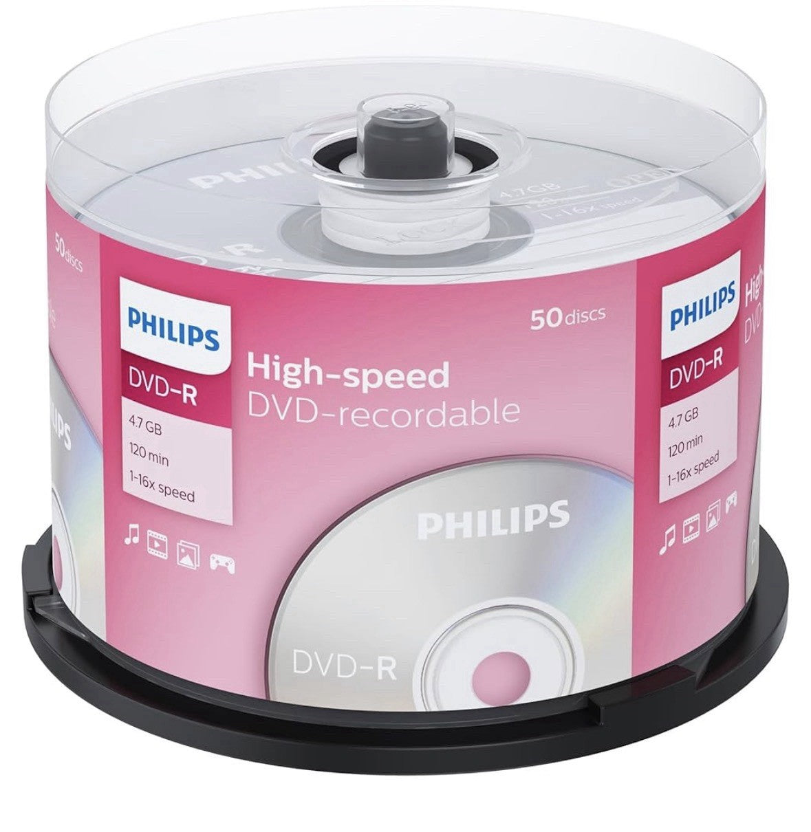 Philips DVD-R Blank Recordable Discs 4.7GB 120 Mins 1-16x Speed Spindle 50 pack