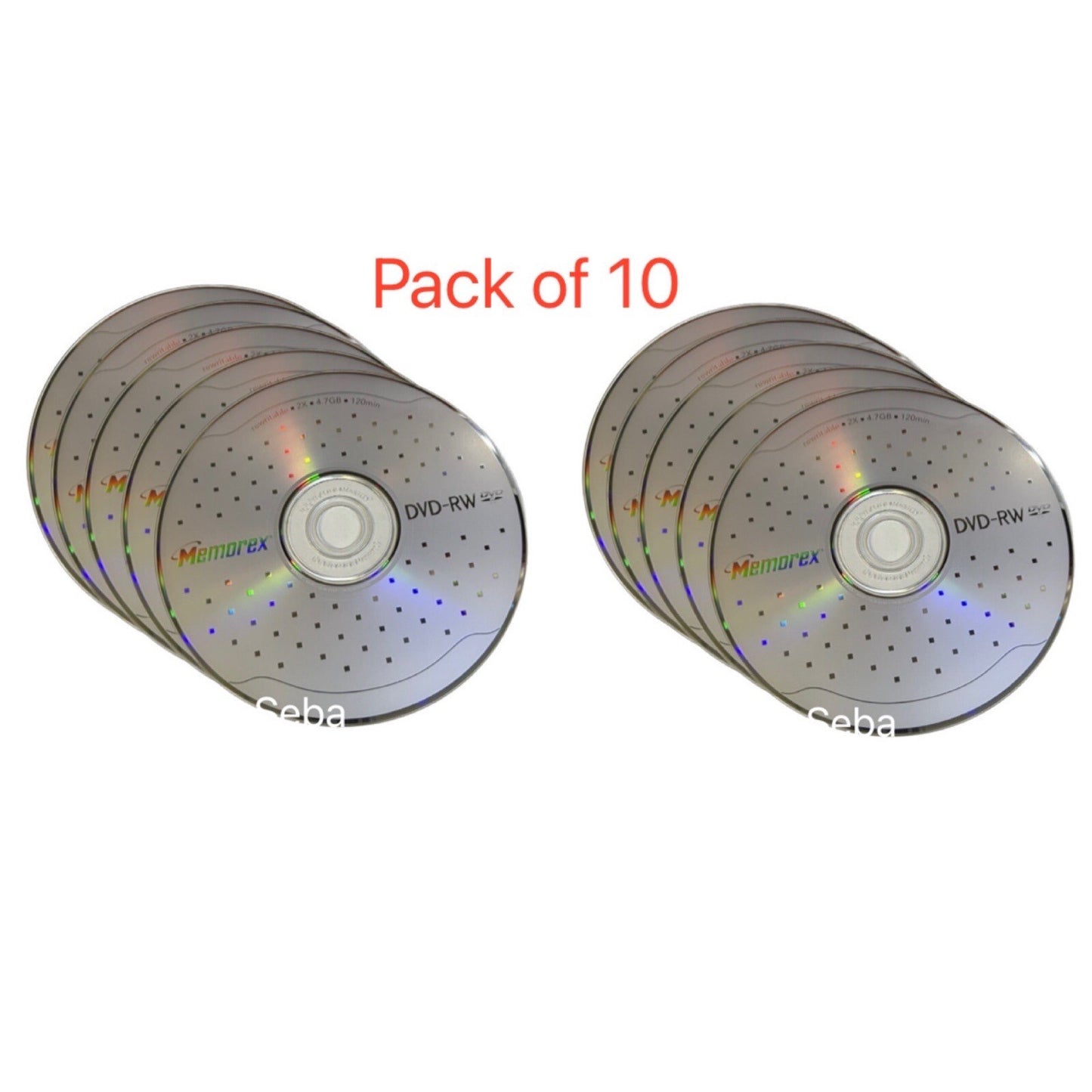 10 x Memorex Blank DVD-RW discs 2x 4.7GB 120 mins Rewritable With Sleeves