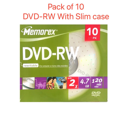 10x Memorex DVD-RW up to 2x 4.7 GB 120 Minutes Video Jewels Slim Case