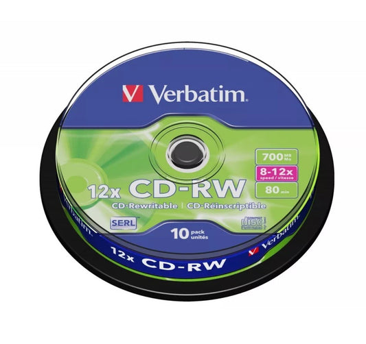 10 x Verbatim CD-RW 1x-2x rewritable blank discs CD RW High Ultra burn Spindle