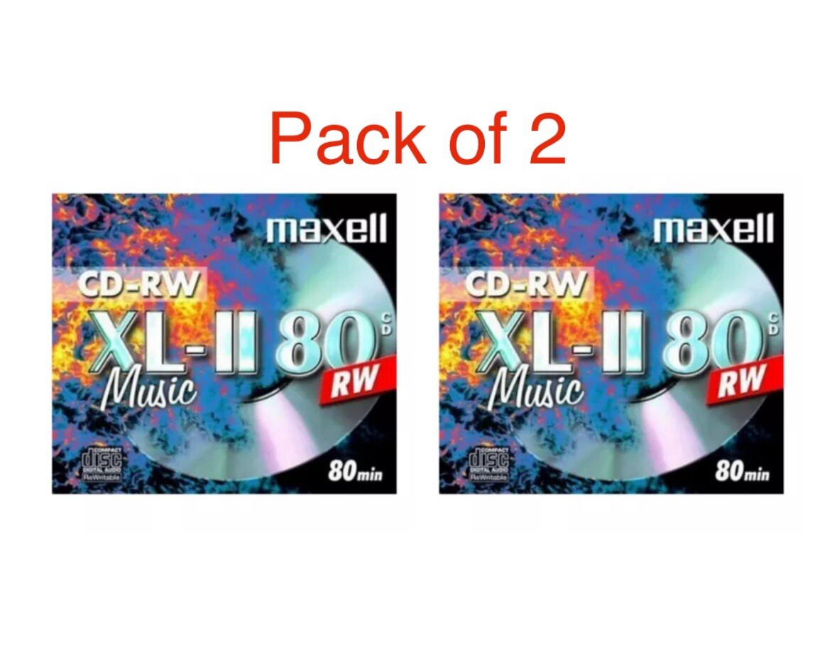 2 x Maxell CD-RW Audio XL-II Silver Digital Music Rewritable x4 Speed Jewel Case
