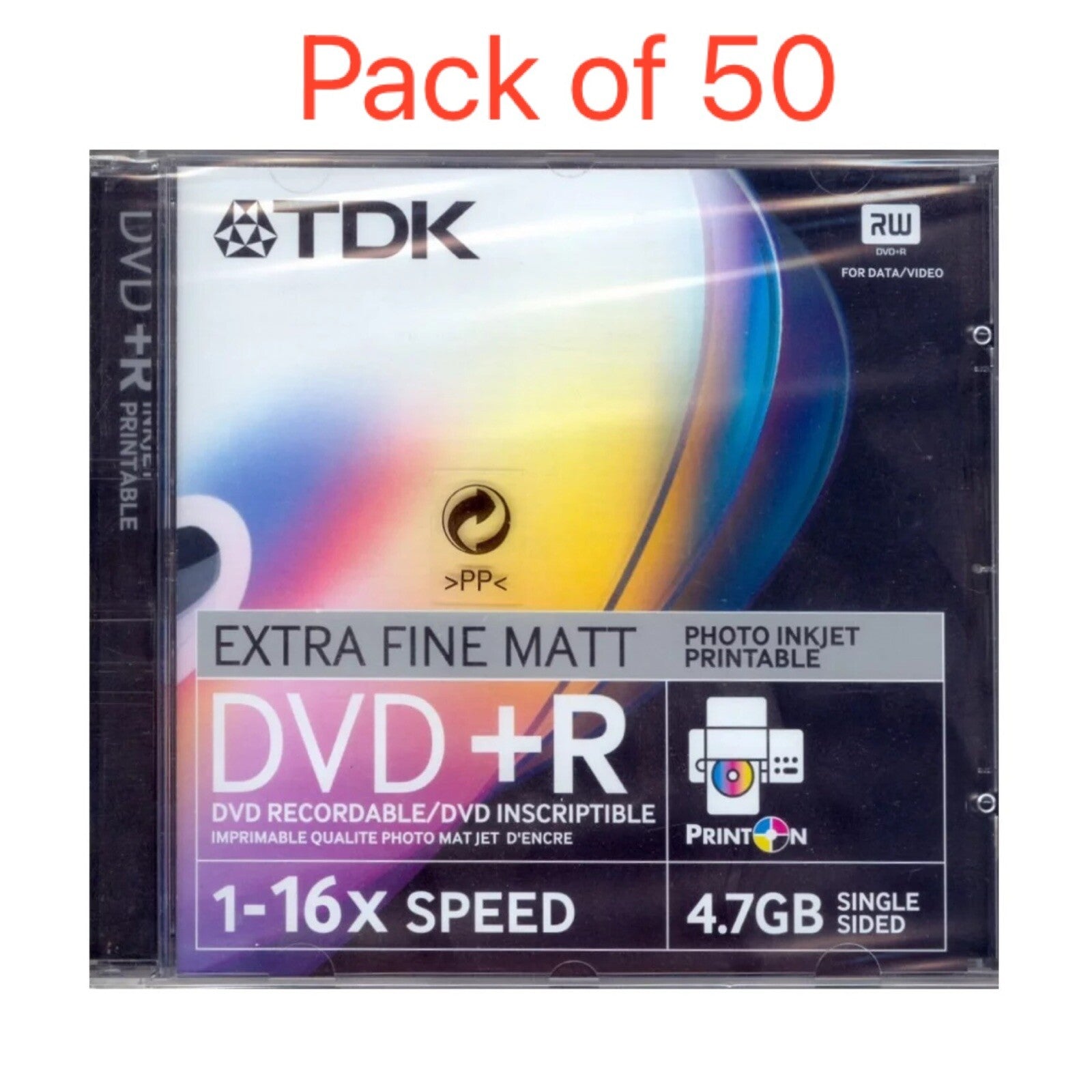 TDK DVD+R 16xSpeed 4.7GB Printable With Slim Case  Pack Of 50 — image 2