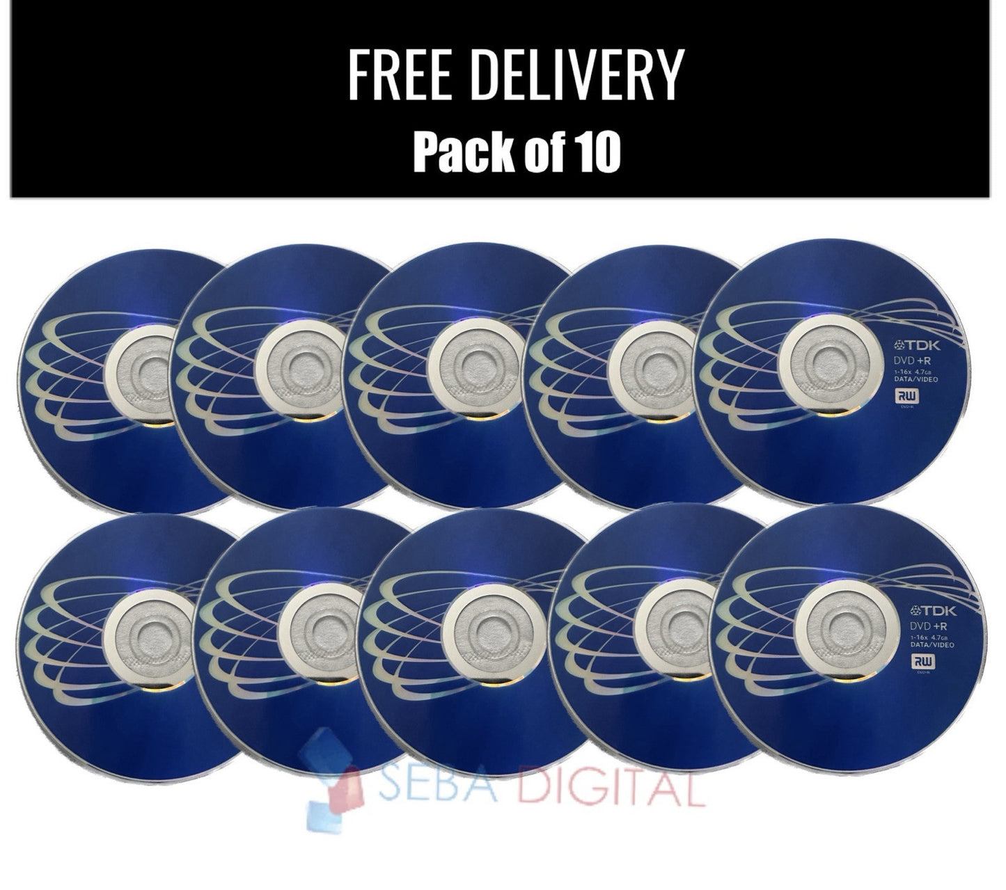 10 x TDK DVD+R Blue Blank Media Discs 16x 4.7GB 120 Min Video Data with Sleeves