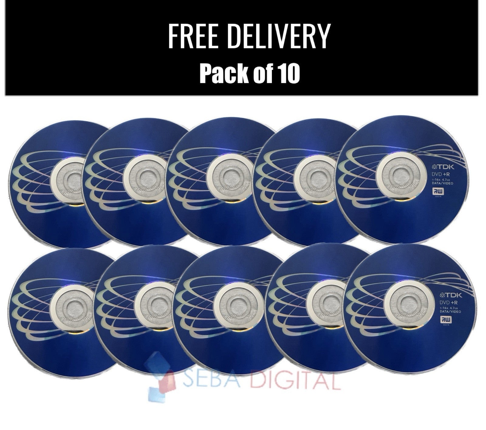 10 x TDK DVD+R Blue Blank Media Discs 16x 4.7GB 120 Min Video Data with Sleeves
