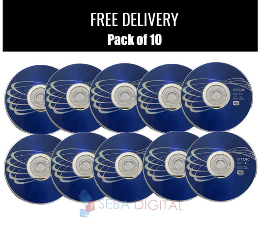 10 x TDK DVD+R Blue Blank Media Discs 16x 4.7GB 120 Min Video Data with Sleeves