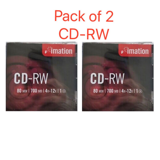 2 x Imation CD-RW 700mb 4x- 12x Speed Blank 80 Min CD Discs