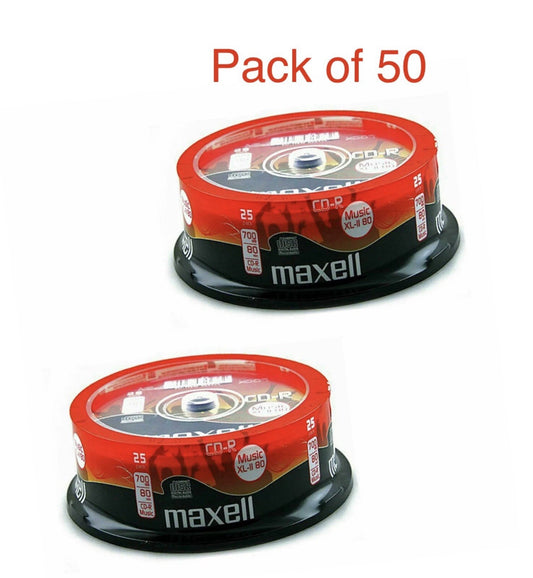 50 x Maxell CD-R 80 Mins XL-II Digital Audio Recordable Blank Discs In Spindle