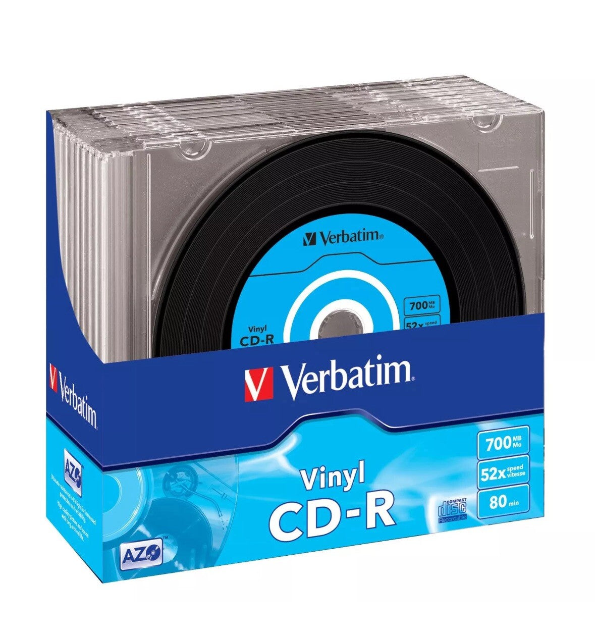 10 x Verbatim vinyl CD-R 52x 700MB 80mins Blank CD Discs in Slimcase
