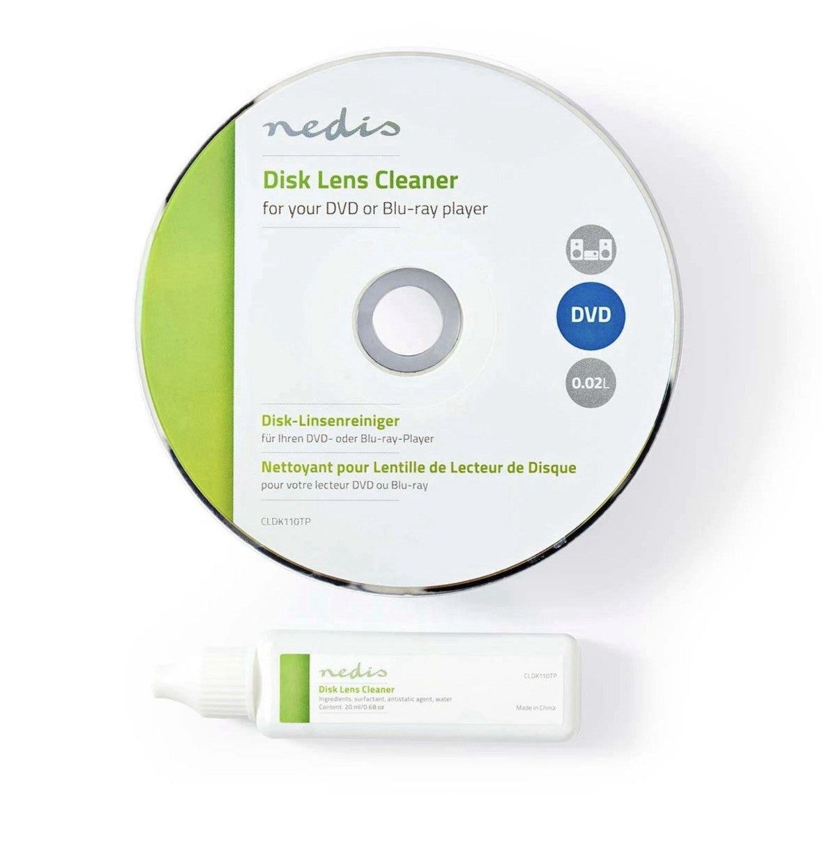 Nedis CD DVD Blu Ray CD-ROM  Lenis Cleaner Disc Kit With 20 ML Liquid