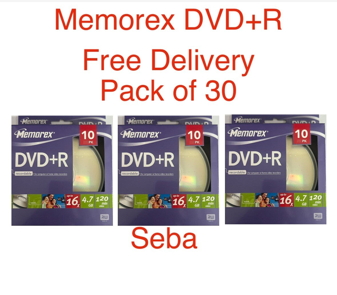 30 x  Memorex DVD+R 16x 4.7GB 120 mins Blank Discs Spindle