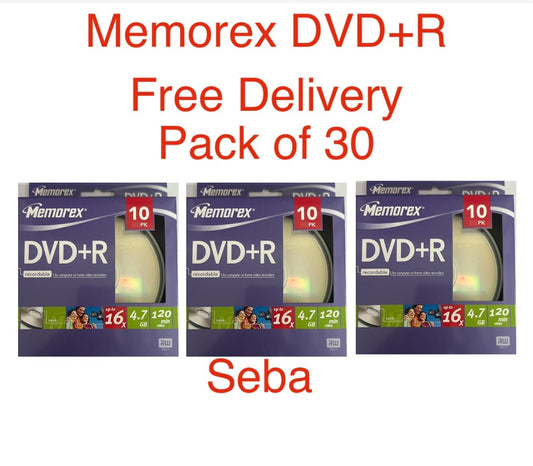 30 x  Memorex DVD+R 16x 4.7GB 120 mins Blank Discs Spindle