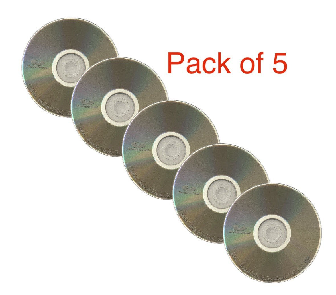 5 x TDK DVD+R Blank Dics Scratch Proof 4.7GB 1-8x Media For Data Video in Sleeve