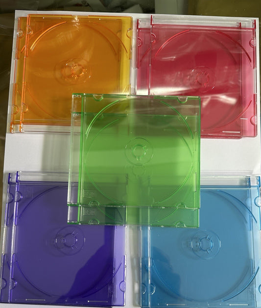 10 x Colored Transparent CD, DVD & Bluray Discs Slim Plastic CD Jewel Cases New