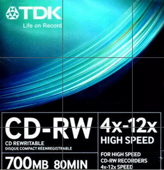 TDK CD-RW Data 80Min (12X) 700MB CD-ReWritable in Plastic Sleeve Single