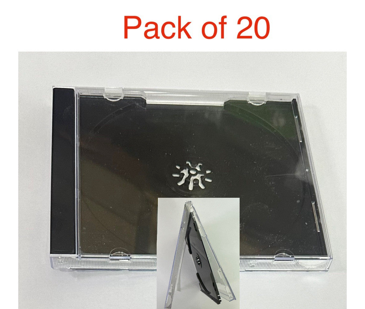 20 x CD / DVD Jewel Case Clear Plastic With Black Tray Assembled 10.4mm Spine