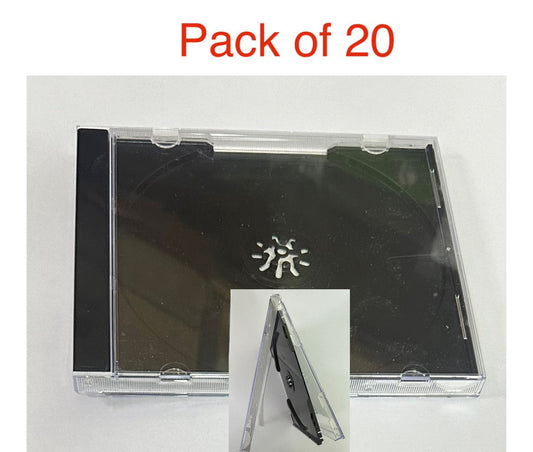 20 x CD / DVD Jewel Case Clear Plastic With Black Tray Assembled 10.4mm Spine