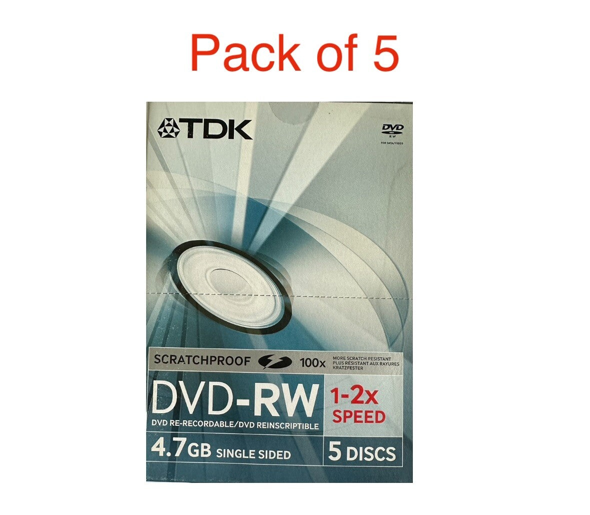 TDK Blank DVD-RW 1-2x Speed 4.7GB Rewritable Discs Pack Of 5