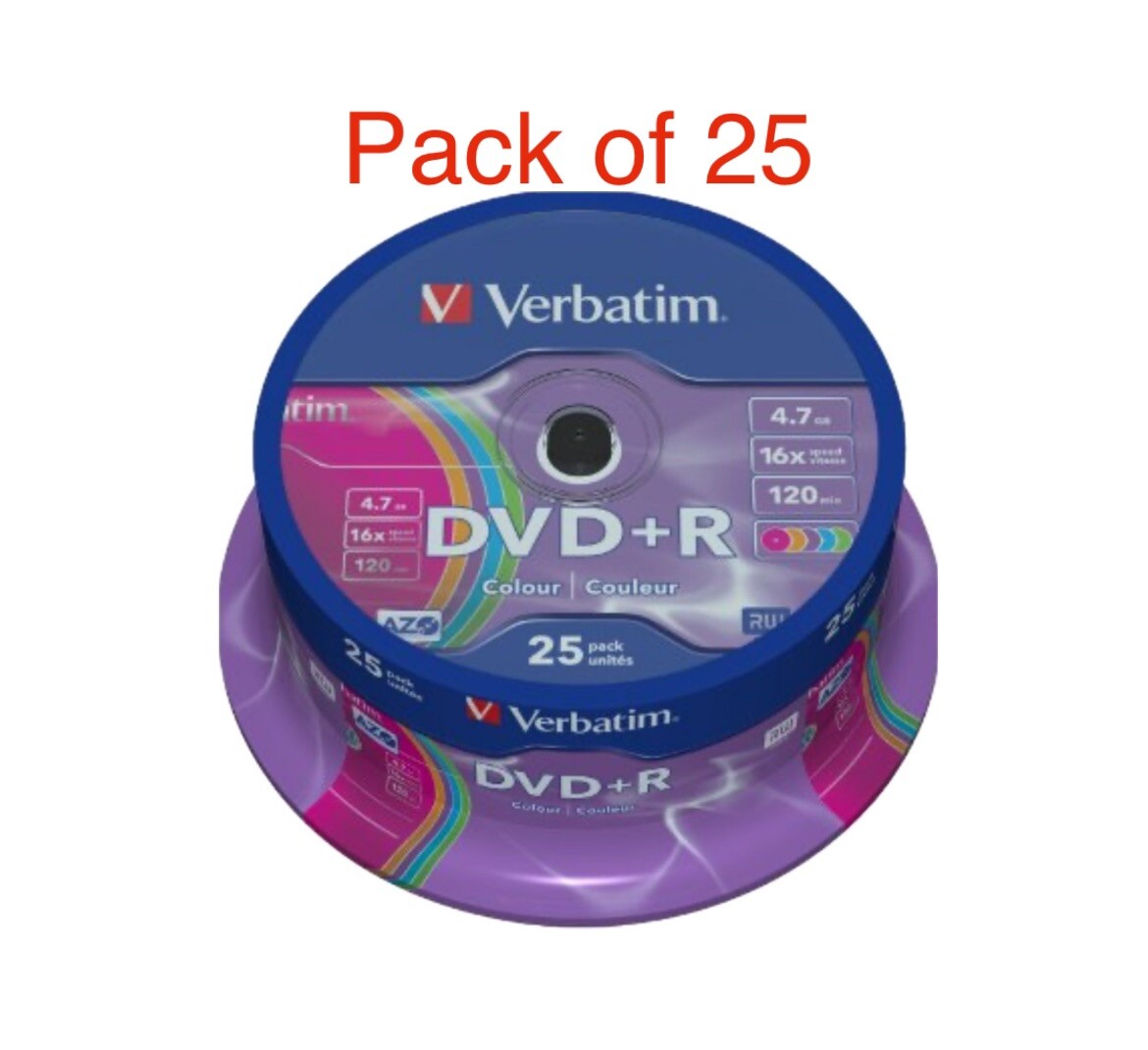 Verbatim DVD+R 4.7GB AZO Colour x16 Speed Blank Disc Pack Of 25