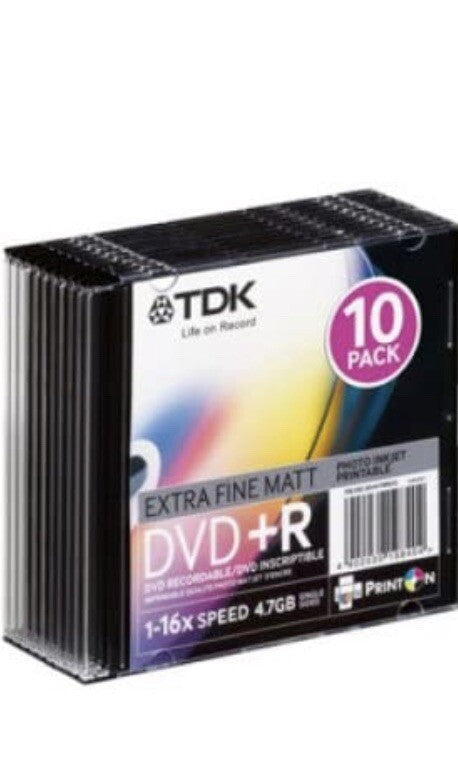 Tdk DVD+R Printable 16x 4.7GB Dvd Blank Disc Pack Of 10