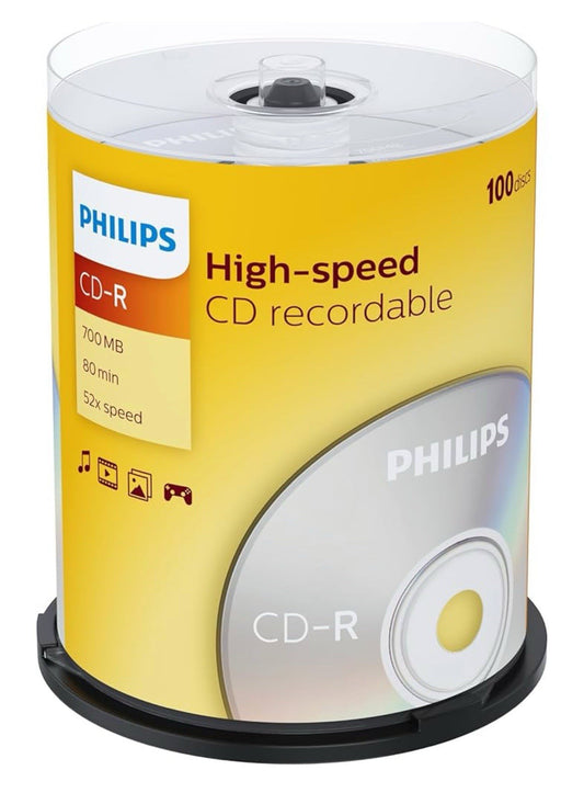 100x Philips CD-R 700MB, 80MIN High Speed CD x52 speed Recordable Spindle