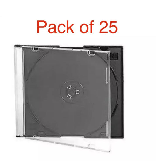 25 x Slim Jewel Cases for DVD or CD 5.2 mm Clear Plastic with Black Tray