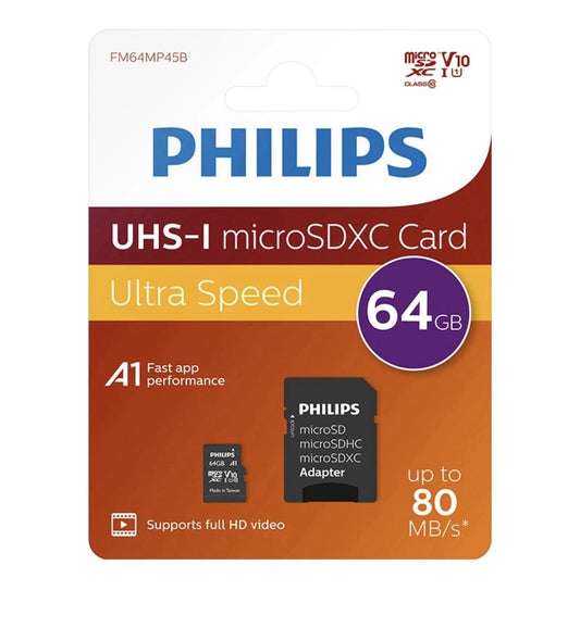 Philips 64GB Micro SDXC Card 64GB Memory Card With MicroSD Adapter phone Tablet