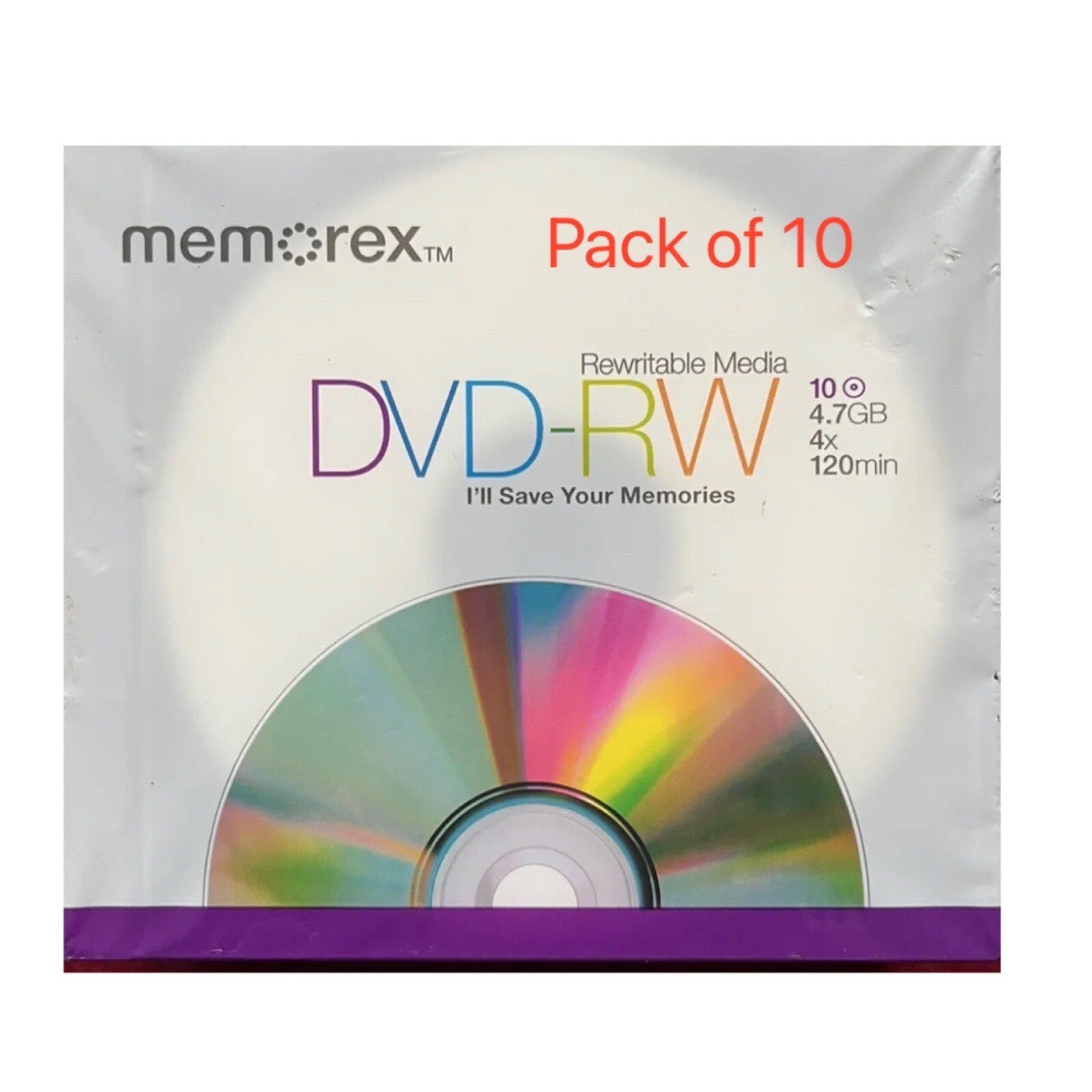 10 x DVD-RW Memorex New Sealed 4.7 GB 4 x Speed 120 Mins Jewel Slim Case