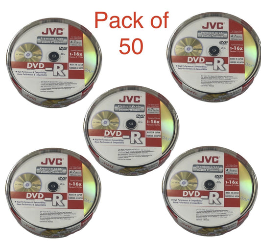 JVC DVD-R 16x Speed PREMIUM Blank Discs 4.7GB 120 mins (Pack of 50 ) Spindle