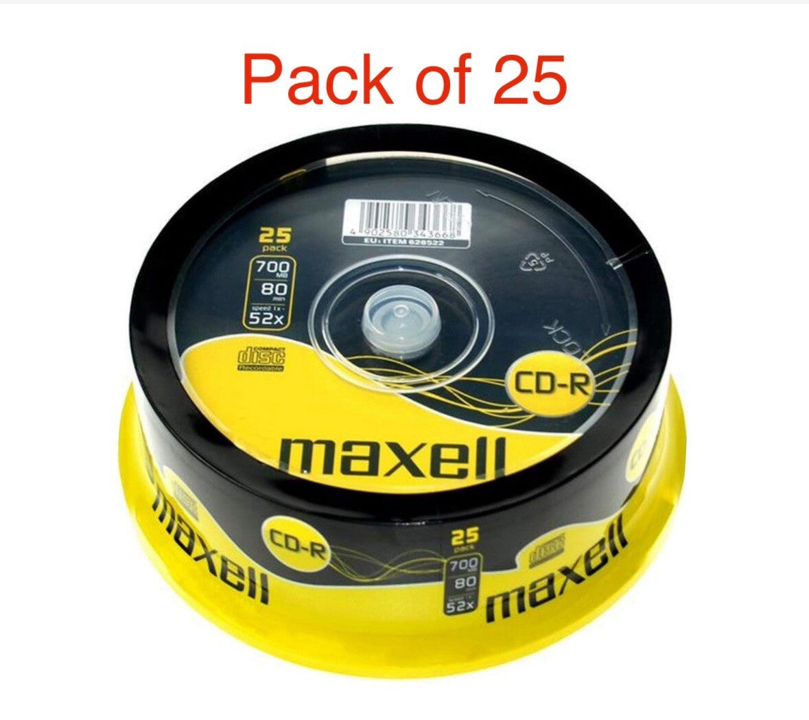 Maxell CD-R Blank Recordable Discs 80 Mins 700MB 1-52x Speed 25 Pack Spindle