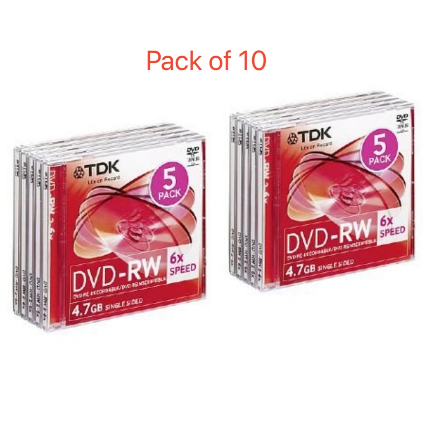 TDK Blank DVD-RW discs 2x - 6x 4.7GB 120 mins Rewritable Slim Case  Pack Of 10