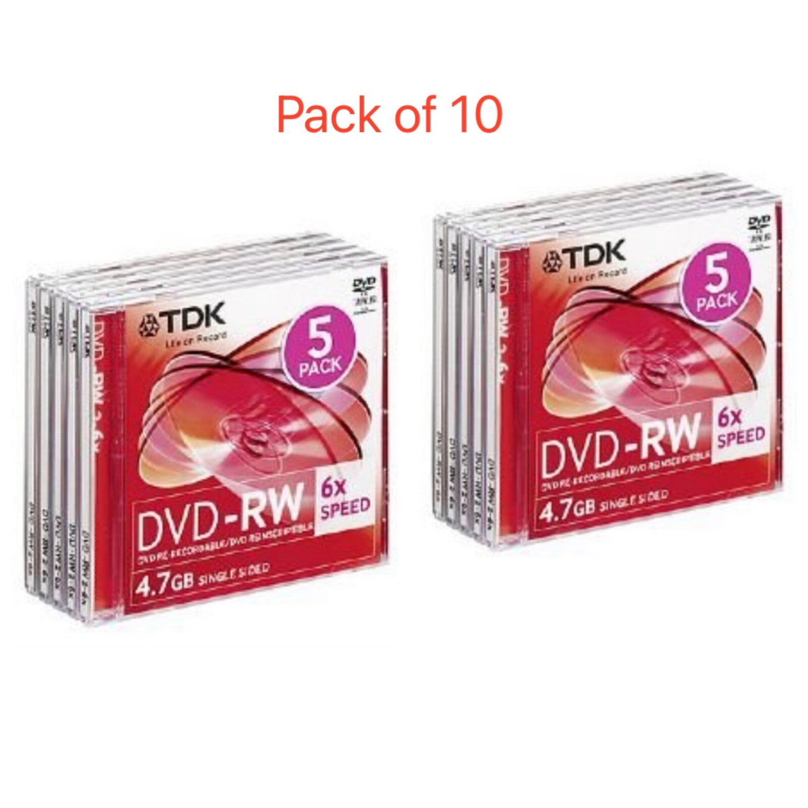 TDK Blank DVD-RW discs 2x - 6x 4.7GB 120 mins Rewritable Slim Case  Pack Of 10