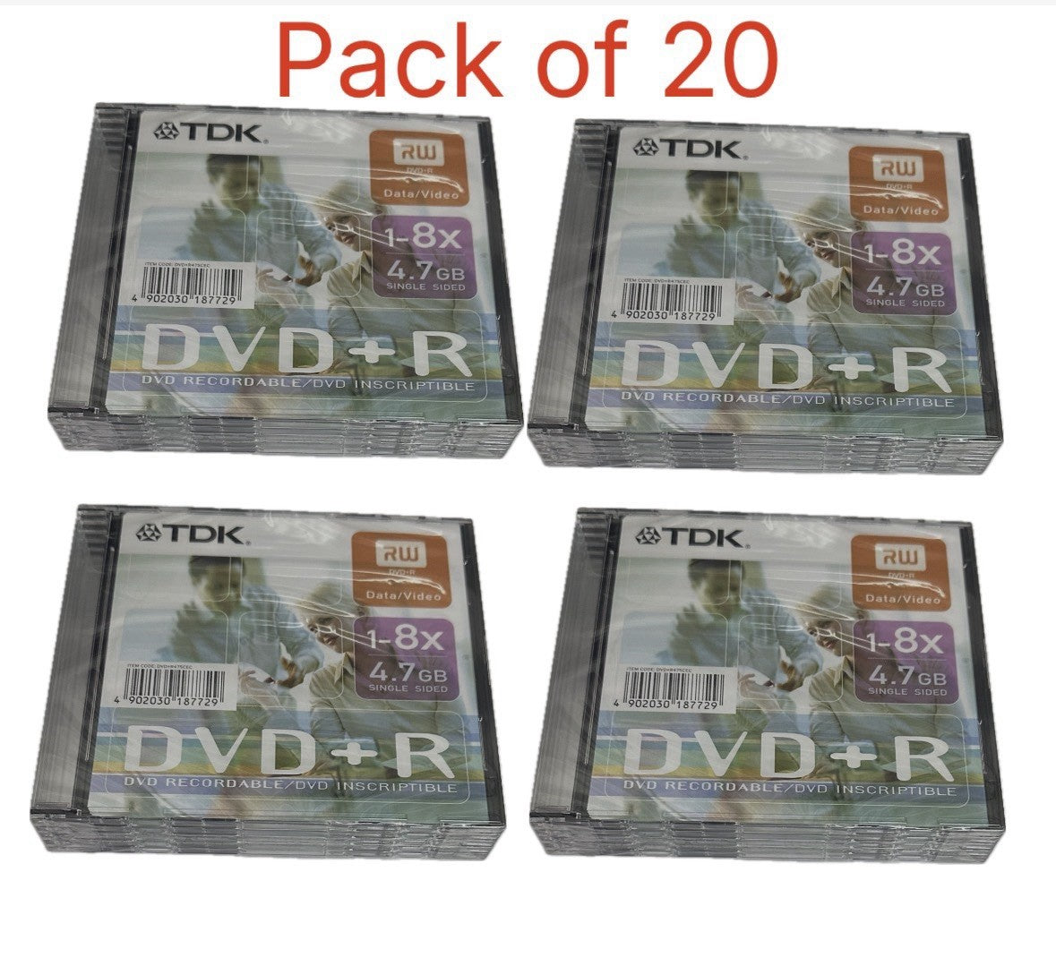 20 x TDK DVD+R For Data/Video Blank Discs 1-8x Speed In Slim Cases
