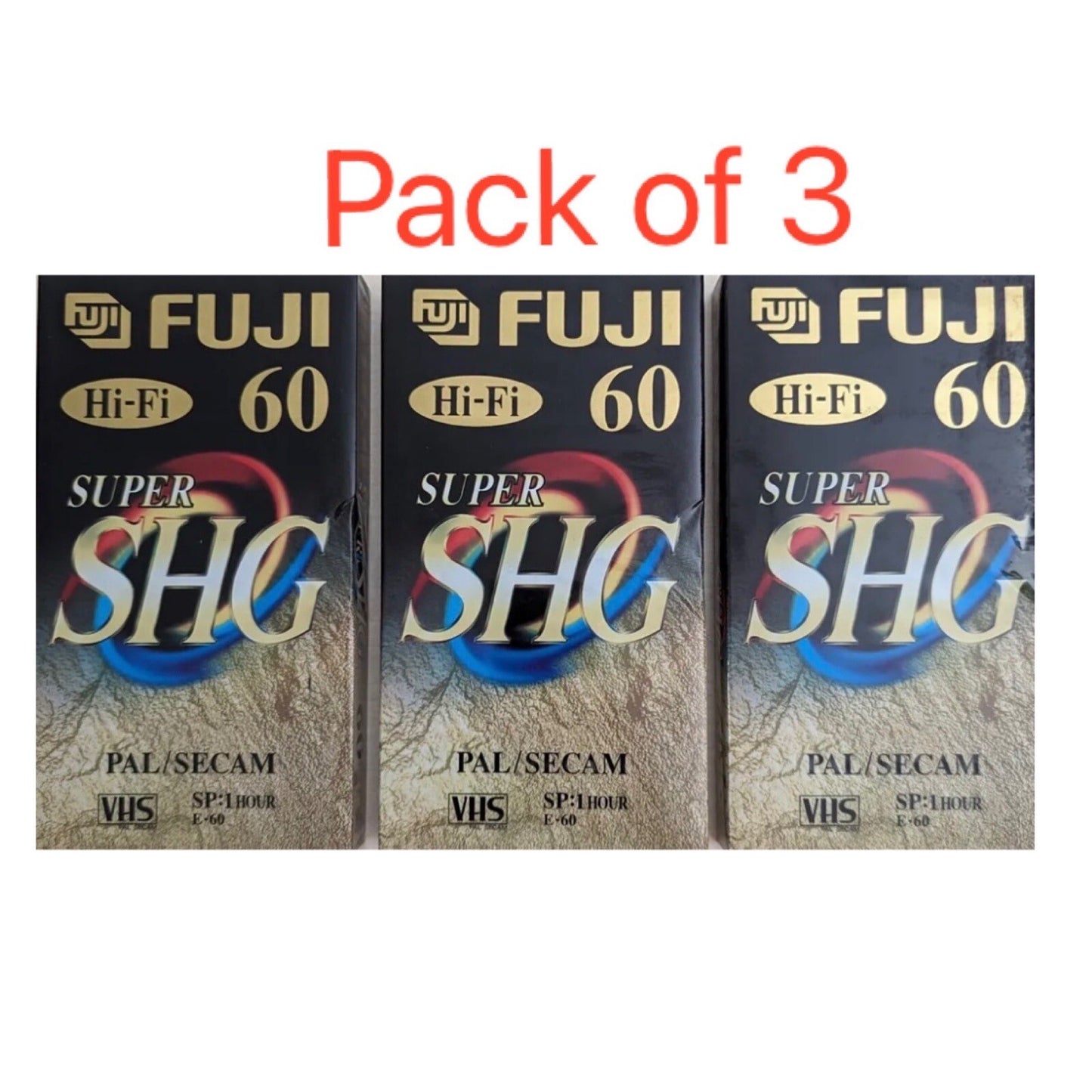 3 x Fuji Fujifilm Super High Grade SHG 60 HiFi VHS Blank Video Cassette Tapes