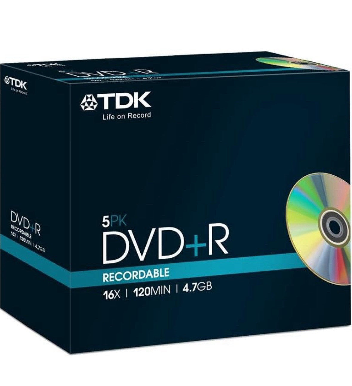 5 x  TDK DVD+R Blank Discs 16x Speed 4.7GB 120 mins In  Jewel Case