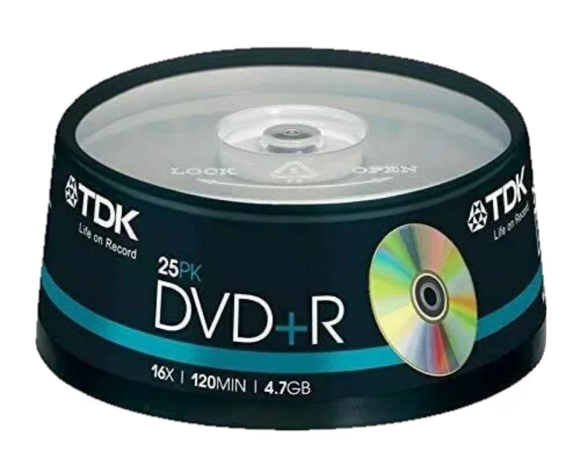 TDK DVD+R 4.7GB 16x 120Min Recordable Discs 25 Pack Spindle
